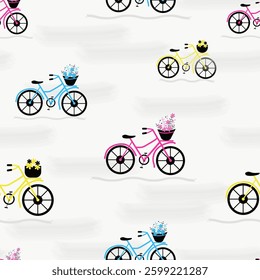 seamless pattern with colorful bicycles on a light background