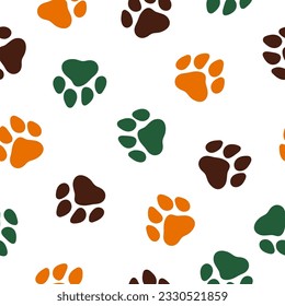 Seamless pattern with colorful big paws