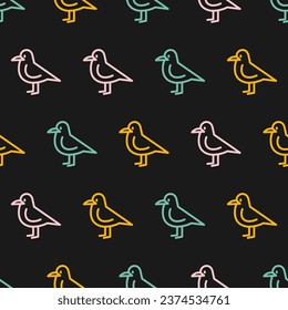 Seamless pattern with colorful bird and black background