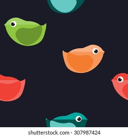 Seamless Pattern with Colorful Bird in Flat Style. Vector illustration.