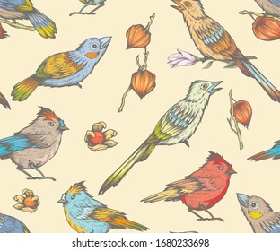 Seamless pattern with colorful birds