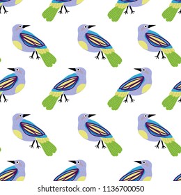 Seamless pattern with colorful birds. Vector spring illustration. 