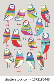 Seamless pattern with colorful birds. Vector background.