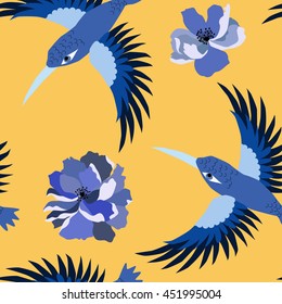 Seamless pattern with colorful birds.Vector textile texture.Background with birds