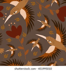 Seamless pattern with colorful birds.Vector textile texture.Background with birds