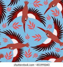 Seamless pattern with colorful birds.Vector textile texture.Background with birds