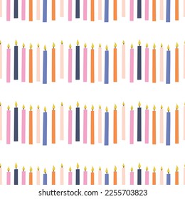 Seamless pattern colorful birthday candle. Festive kids vector background Birth Day for print, textile, wrapping paper, fabric