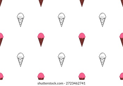 Patrón sin fisuras con cono de helado de contorno colorido y negro