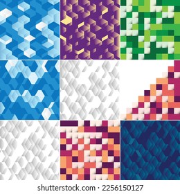Seamless pattern of colorful blocks with shadow EPS10 vector; pack of 9 available