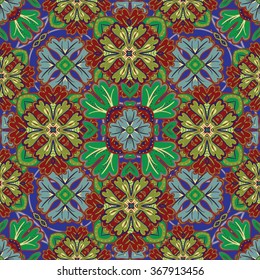 Seamless pattern from colorful blue green brown Moroccan tiles, ornaments. Can be used for wallpaper, pattern fills, web page background,surface textures