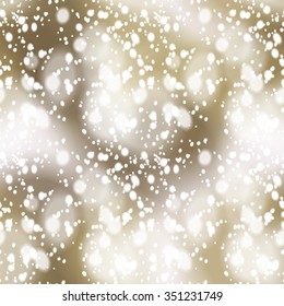 Seamless pattern with colorful blur background and realistic snow overlay.  Background tile for winter holidays. Abstract texture template.