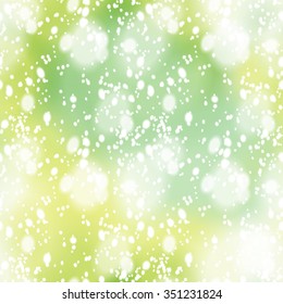 Seamless pattern with colorful blur background and realistic snow overlay.  Background tile for winter holidays. Abstract texture template.