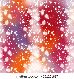 Seamless pattern with colorful blur background and realistic snow overlay.  Background tile for winter holidays. Abstract texture template.
