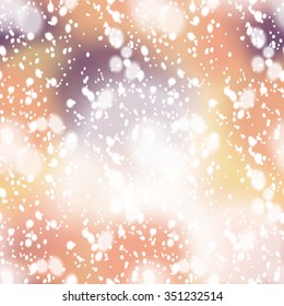Seamless pattern with colorful blur background and realistic snow overlay.  Background tile for winter holidays. Abstract texture template.