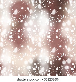Seamless pattern with colorful blur background and realistic snow overlay.  Background tile for winter holidays. Abstract texture template.