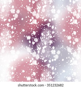 Seamless pattern with colorful blur background and realistic snow overlay.  Background tile for winter holidays. Abstract texture template.