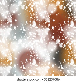 Seamless pattern with colorful blur background and realistic snow overlay.  Background tile for winter holidays. Abstract texture template.