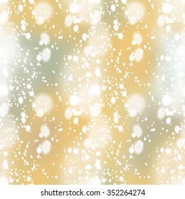 Seamless pattern with colorful blurred background and realistic snow overlay.  Background tile for winter holidays. Abstract texture template.