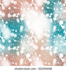 Seamless pattern with colorful blurred background and realistic snow overlay.  Background tile for winter holidays. Abstract texture template.