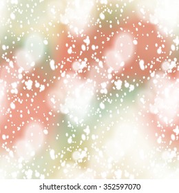Seamless pattern with colorful blurred background and realistic snow overlay.  Background tile for winter holidays. Abstract texture template.