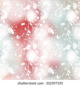 Seamless pattern with colorful blurred background and realistic snow overlay.  Background tile for winter holidays. Abstract texture template.