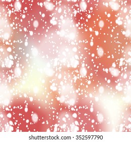 Seamless pattern with colorful blurred background and realistic snow overlay.  Background tile for winter holidays. Abstract texture template.