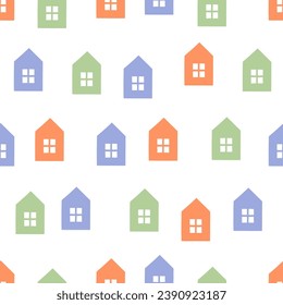 Seamless pattern with colorful boho house