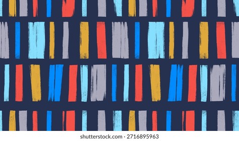 Seamless pattern colorful bold paint brush strokes, grunge lines. Hand drawn thick ink rectangles, marker, banner, sketchy underlines. Artistic textured vector brush stroke. Vector seamless bold paint