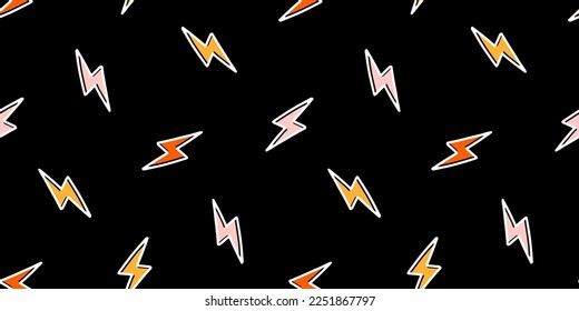 Seamless pattern with colorful bolt and black background