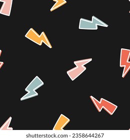 Seamless pattern with colorful bolt and black background