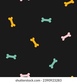 Seamless pattern with colorful bones and black background
