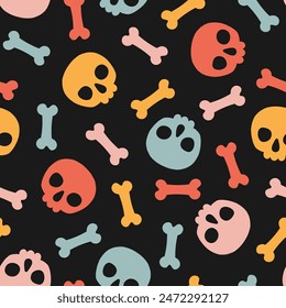 Seamless pattern with colorful bones and skulls