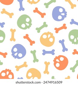 Seamless pattern with colorful bones and skulls