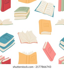 Seamless pattern of colorful books. Education and reading concept. Can be used for wallpaper, wrapping paper, posters, banners, flyers and invitations. Vector illustration