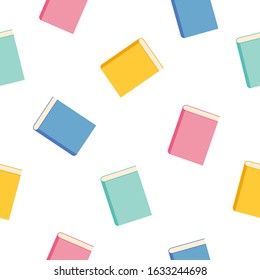 Seamless pattern with colorful books on white background