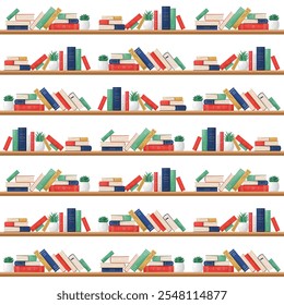 Seamless pattern with colorful books on shelves