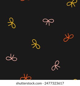 Seamless pattern with colorful bows and black background