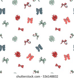 Seamless pattern with colorful bows. Decorative vector art for decorating greeting cards, banners or ads for wedding, birthday, Valentines day, new year, Christmas or other holidays.