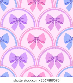 Seamless pattern with colorful bows on pink background