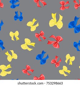 Seamless pattern with colorful bows on a gray background. Vector illustration.