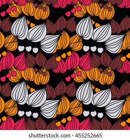 Seamless pattern, colorful branches with berries in modern colors, vector illustration 