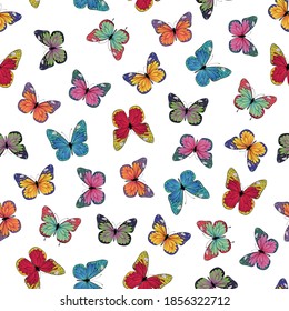 Seamless pattern with colorful, bright butterflies. Vector illustration