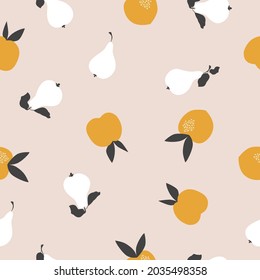 Seamless Pattern. Colorful Bright Fruits on Light Background. Vector Illustration