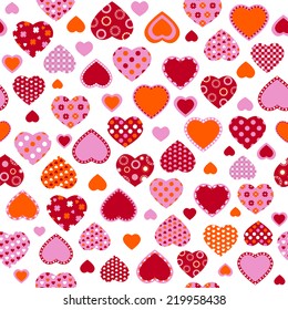 Seamless pattern of colorful and bright hearts.