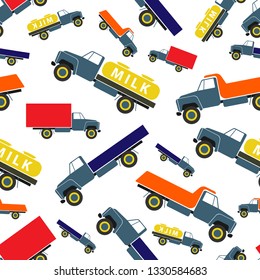 Seamless pattern. Colorful bright trucks. Background. Texture.
