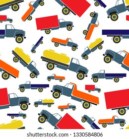 Seamless pattern. Colorful bright trucks. Background. Texture.