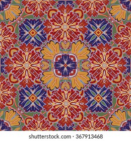 Seamless pattern from colorful brown navy blue Moroccan tiles, ornaments. Can be used for wallpaper, pattern fills, web page background,surface textures
