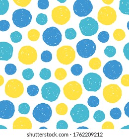 Seamless pattern with colorful brush paint dots, stains. Vector illustration.