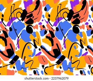 Seamless pattern of colorful brush spots. Fashion camouflage. Vector illustration.
