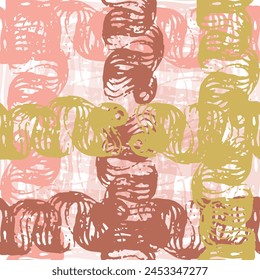 Seamless pattern of colorful brush strokes on white background Vector ornament with hemp leaves. 